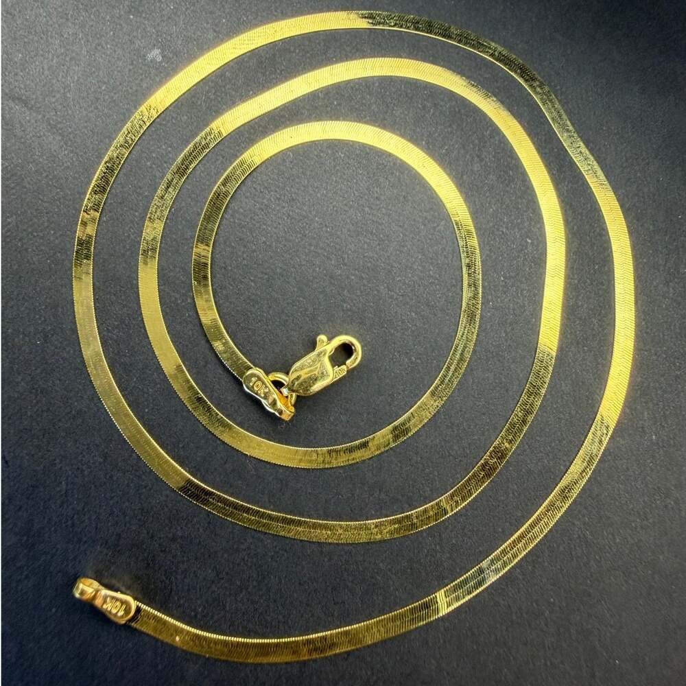 Solid 10k Italian Yellow Gold Herringbone Necklace Chain 16" Long 2mm Wide